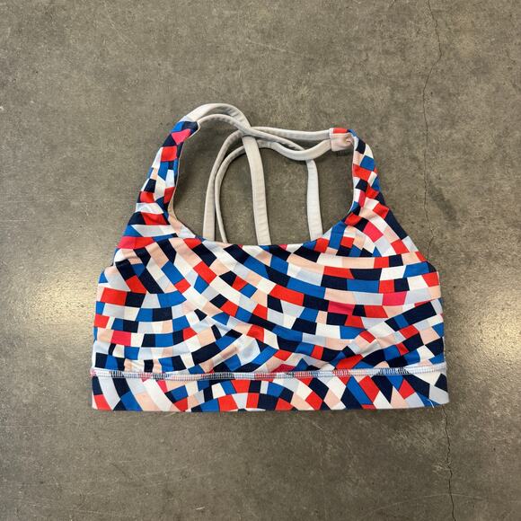 Lululemon Energy Bra Red White Blue Pattern Yoga Running Sports Bra Sz 4 - Picture 3 of 4